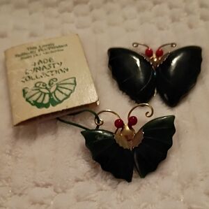 Dynasty Collection 2-Genuine Jade And Coral ButterflyPin/Pendants